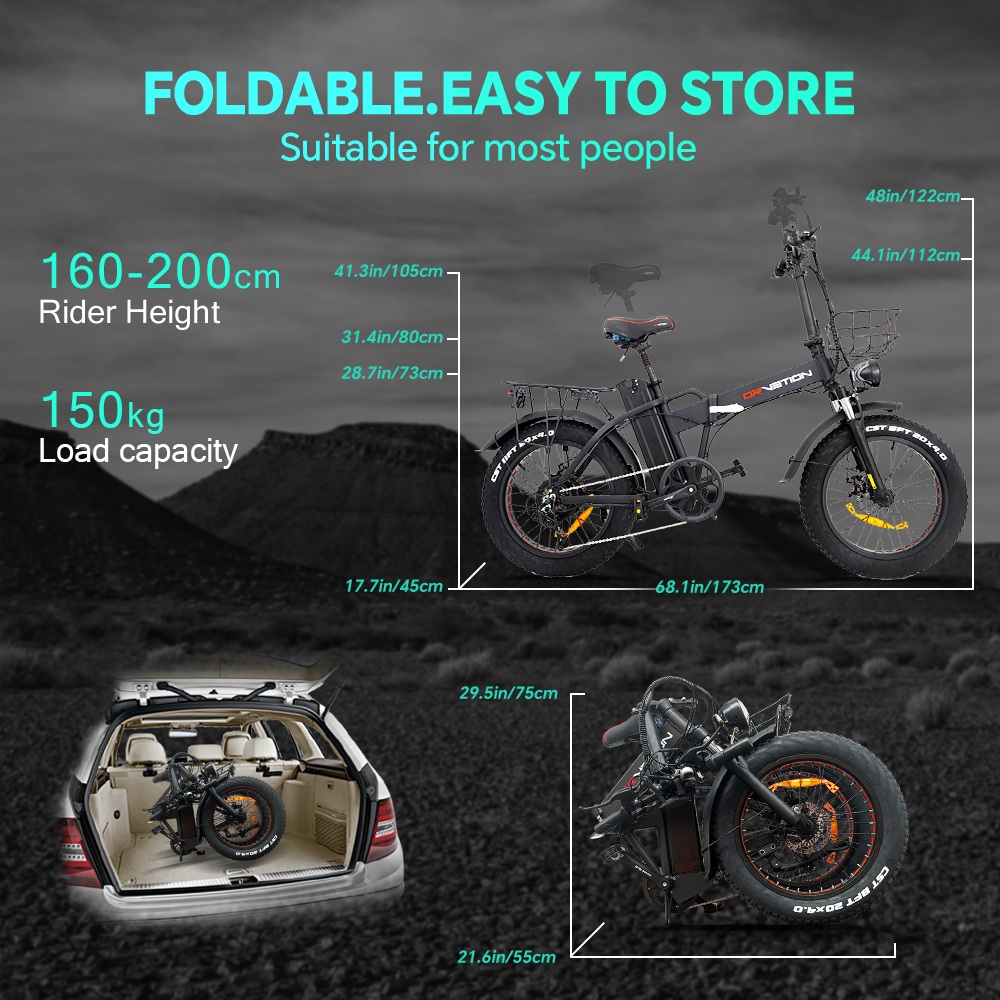 DRVETION AT20 Pro Electric Bike, 750W motor BAFANG, 48V 20Ah batéria Samsung, dojazd až 130 km, max. rýchlosť 45 km/h, 20×4.0" Fat Tires, Shimano 7-Speed, Hydraulic Brakes, Foldable All-Terrain E-Bike - Blue