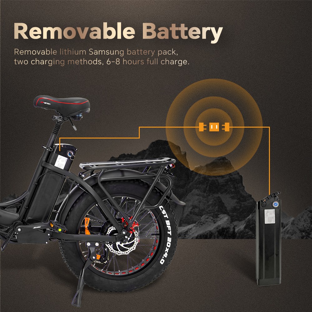 DRVETION CT20 Pro Faltbares Elektrofahrrad, 750W Motor, 48V 15Ah Samsung-Akku, 25 km/h (entsperrt), 80 km Reichweite, 20×4,0" CST Fat Tires, Doppelte Hydraulische Scheibenbremsen, 7-Gang-Schaltung, 150 kg maximale Belastung - Schwarz