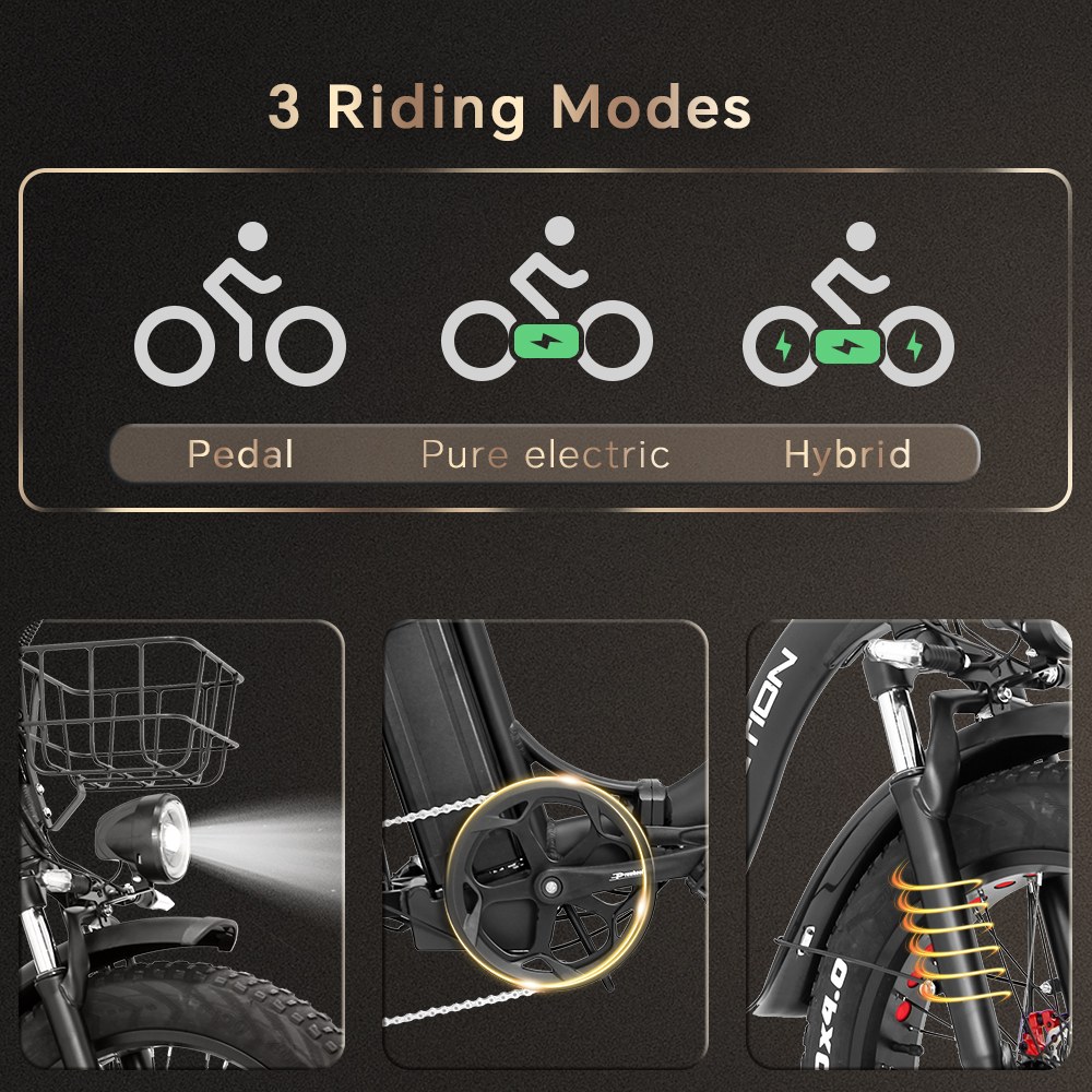 DRVETION CT20 Pro skladací elektrický bicykel, 750W motor, 48V 20Ah batéria Samsung, 25km/h (odomknutý), dojazd 80km, 20×4.0" CST Fat Tires, Dual Hydraulic Disc Brakes, 7-Speed, 150kg Max Load - Black