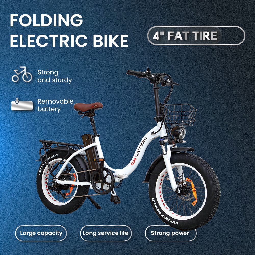 DRVETION CT20 Pro skladací elektrický bicykel, 750W motor, 48V 20Ah batéria Samsung, 25 km/h (odomknutý), dojazd 80 km, 20×4.0" CST Fat Tires, Dual Hydraulic Disc Brakes, 7-Speed, 150kg Max Load - White