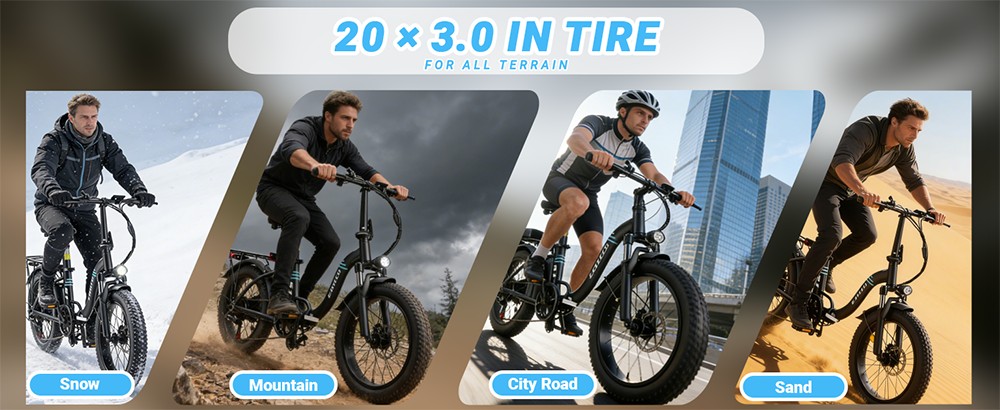 E·Bycco S1 Electric Bike, 250W Brushless (500W Peak) Motor, 36V 10.4Ah Removable Battery, 25km/h Top Speed, 30-50km Range, 20"×3.0" Fat Tires, Shimano 7-Speed, Dual Disc Brakes, Foldable Frame, 150kg Max Load