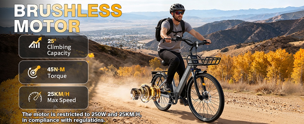 E·Bycco V1 Electric Bike, 250W Motor (500W Peak), 36V 15.6Ah vymeniteľná batéria, max. rýchlosť 25 km/h, dojazd až 90 km, 28' dochádzkový elektrobicykel, 7-rýchlostný SHIMANO, uzamykateľné odpruženie, dvojkotúčové brzdy - čierny