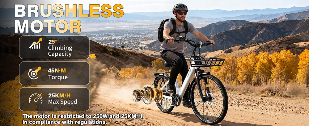 E·Bycco V1 Electric Bike, 250W Motor (500W Peak), 36V 15.6Ah vymeniteľná batéria, max. rýchlosť 25 km/h, dojazd až 90 km, 28' dochádzkový elektrobicykel, 7-rýchlostný SHIMANO, uzamykateľné odpruženie, dvojkotúčové brzdy - biely