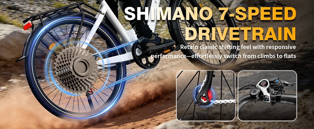 E&middot;Bycco V1 Elektrofahrrad, 250-W-Motor (500 W Spitzenleistung), herausnehmbarer 36-V-15,6-Ah-Akku, 25 km/h H&ouml;chstgeschwindigkeit, bis zu 90 km Reichweite, 28-Zoll-Pendler-E-Bike, SHIMANO 7-Gang-Schaltung, blockierbare Federung, Scheibenbremsen &ndash; Wei&szlig;