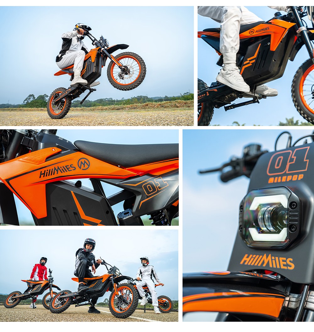 HillMiles MilePop 1 Electric Motorcycle, 2000W Motor (3000W Peak), 48V 25Ah Battery, 31 MPH Max Speed, 45 Miles Range, 120kg Load, Dual Hydraulic Brakes, Full Suspension