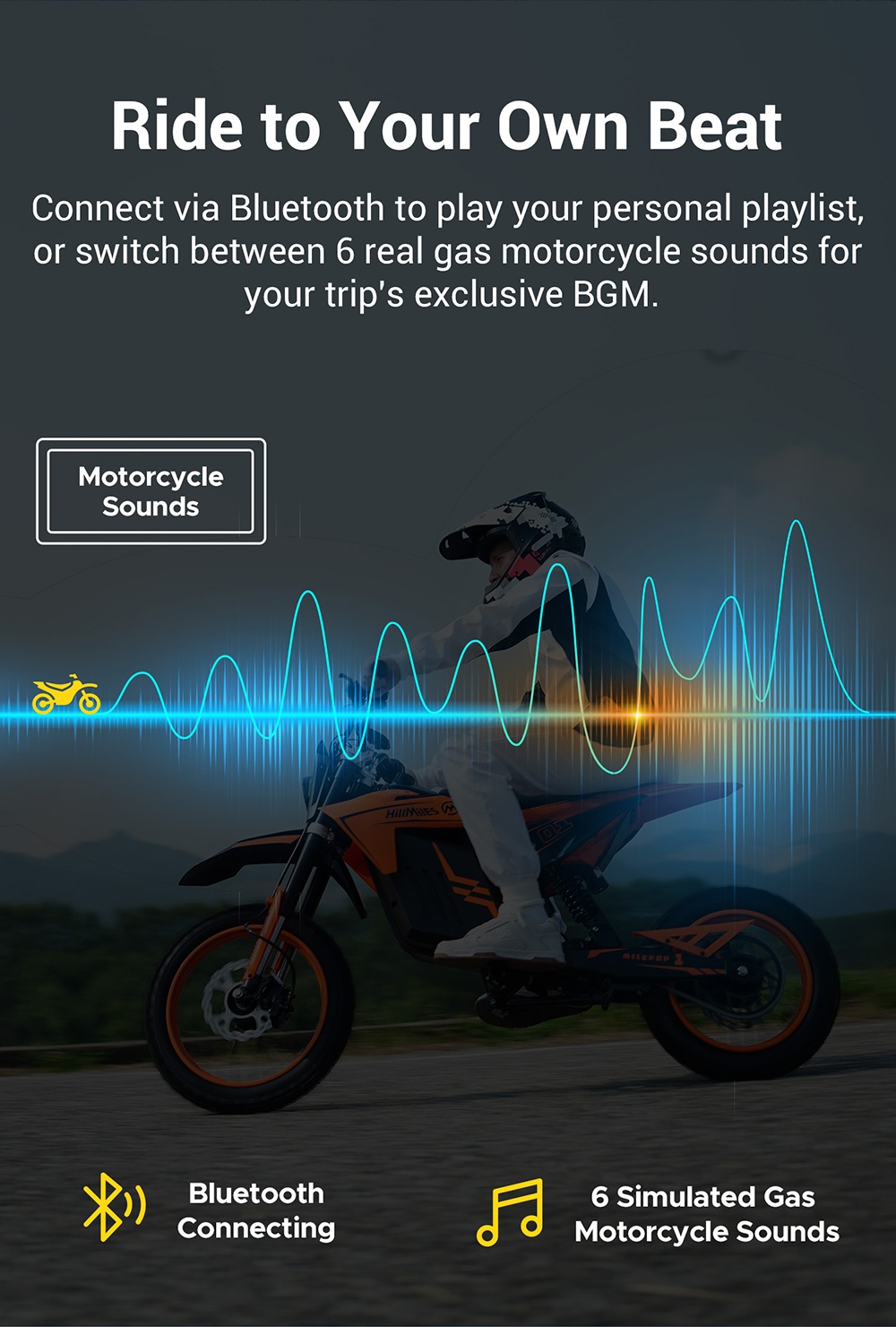 HillMiles MilePop 1 Electric Motorcycle, 2000W Motor (3000W Peak), 48V 25Ah Battery, 31 MPH Max Speed, 45 Miles Range, 120kg Load, Dual Hydraulic Brakes, Full Suspension