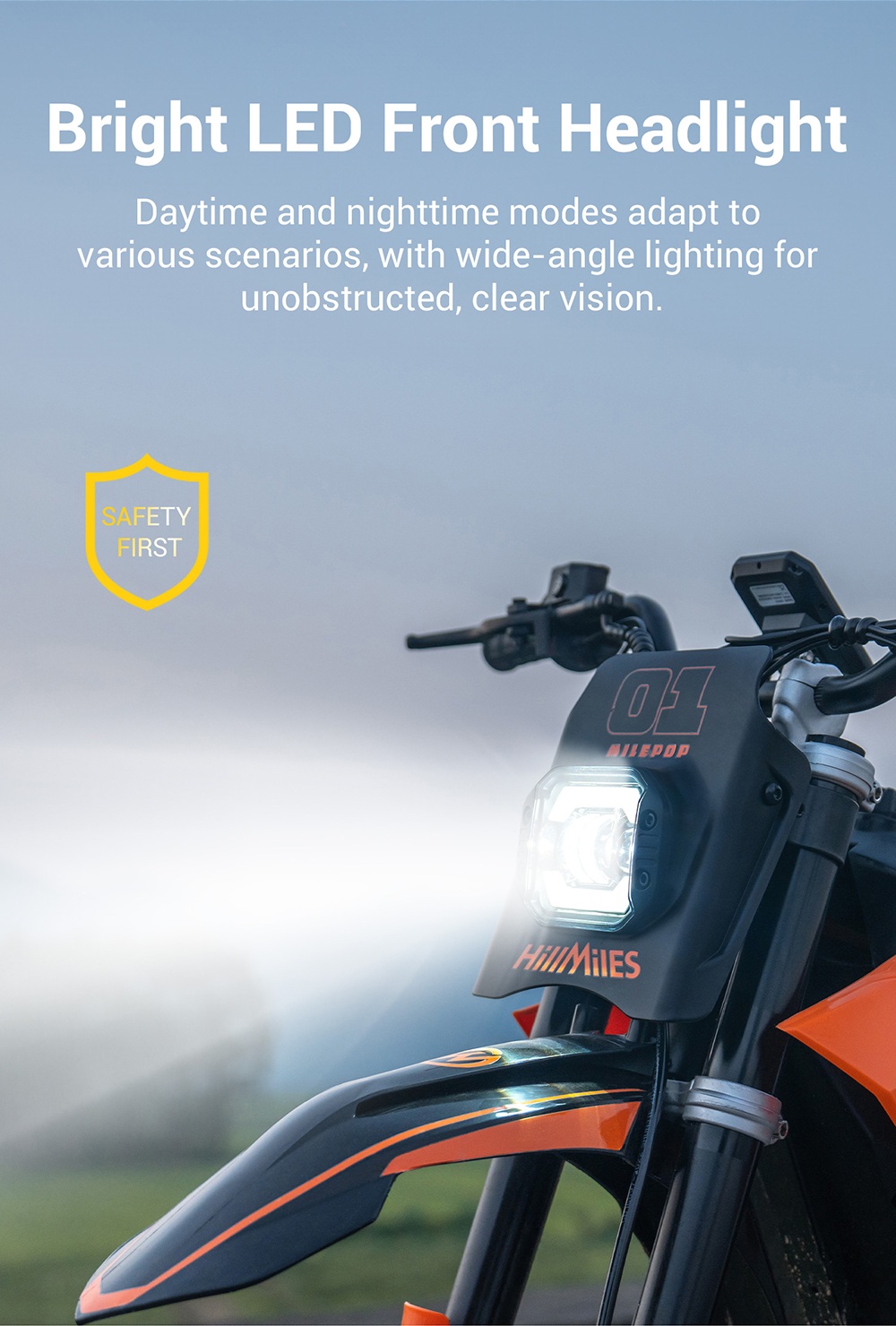 HillMiles MilePop 1 Electric Motorcycle, 2000W Motor (3000W Peak), 48V 25Ah Battery, 31 MPH Max Speed, 45 Miles Range, 120kg Load, Dual Hydraulic Brakes, Full Suspension