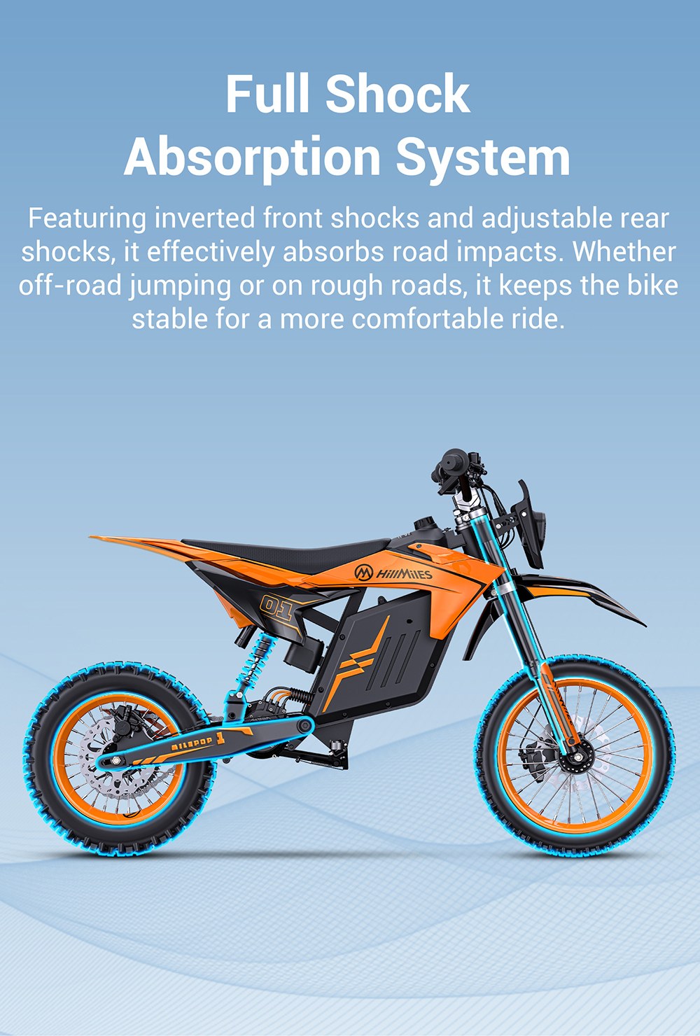 HillMiles MilePop 1 Electric Motorcycle, 2000W Motor (3000W Peak), 48V 25Ah Battery, 31 MPH Max Speed, 45 Miles Range, 120kg Load, Dual Hydraulic Brakes, Full Suspension