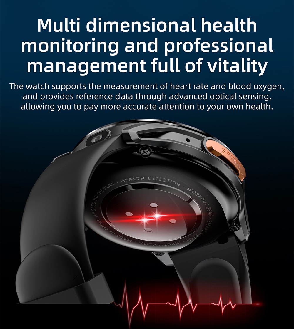 LOKMAT APPLLP 3 Smart Watch, 1.6-inch AMOLED HD Display, SIM Card Support, 3GB+32GB Memory, GPS & WiFi Connectivity, Android Smart Watch, Health Monitoring & Fitness Tracker - Black