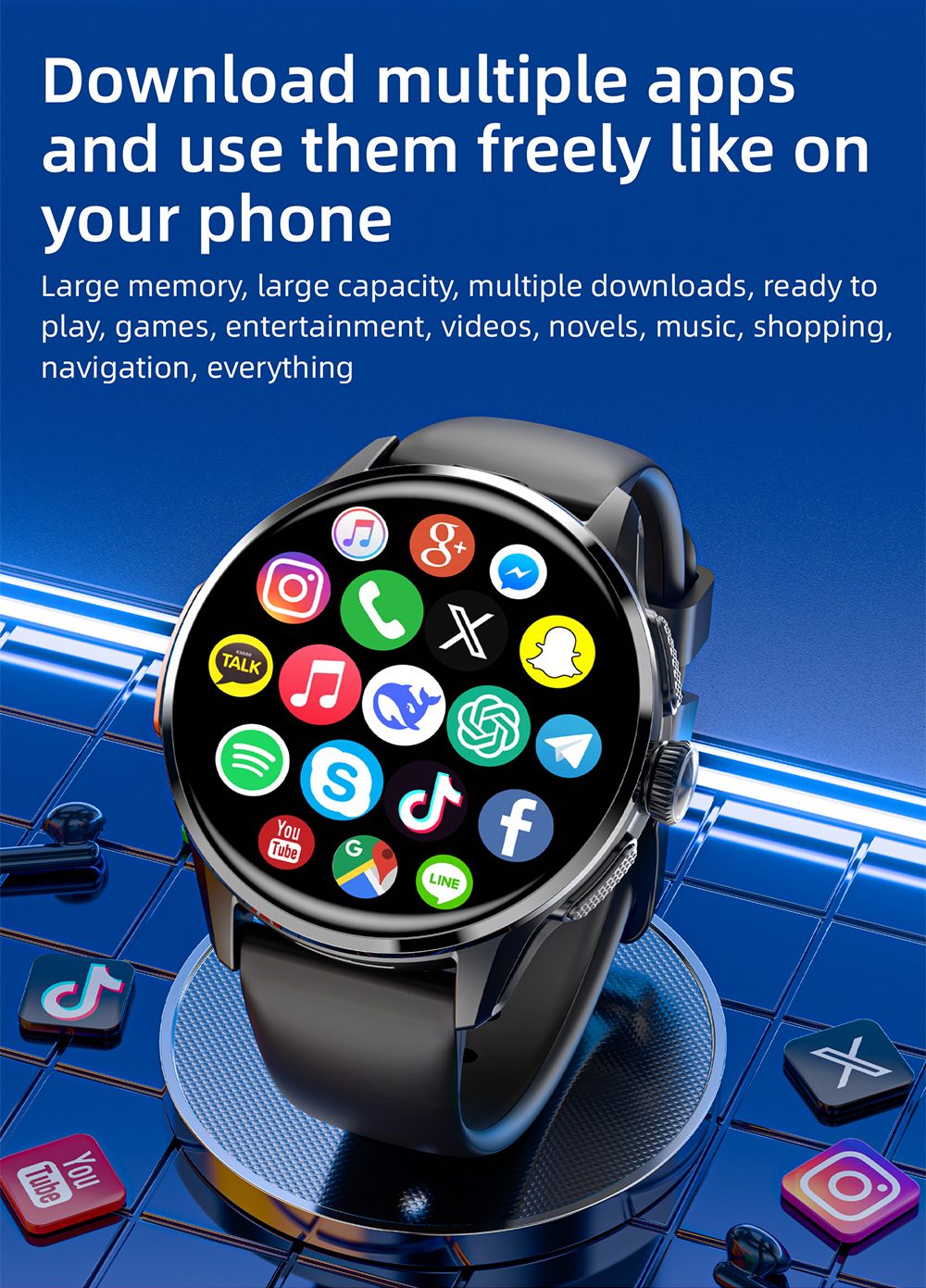 LOKMAT APPLLP 3 Smart Watch, 1.6-inch AMOLED HD Display, SIM Card Support, 3GB+32GB Memory, GPS & WiFi Connectivity, Android Smart Watch, Health Monitoring & Fitness Tracker - Black