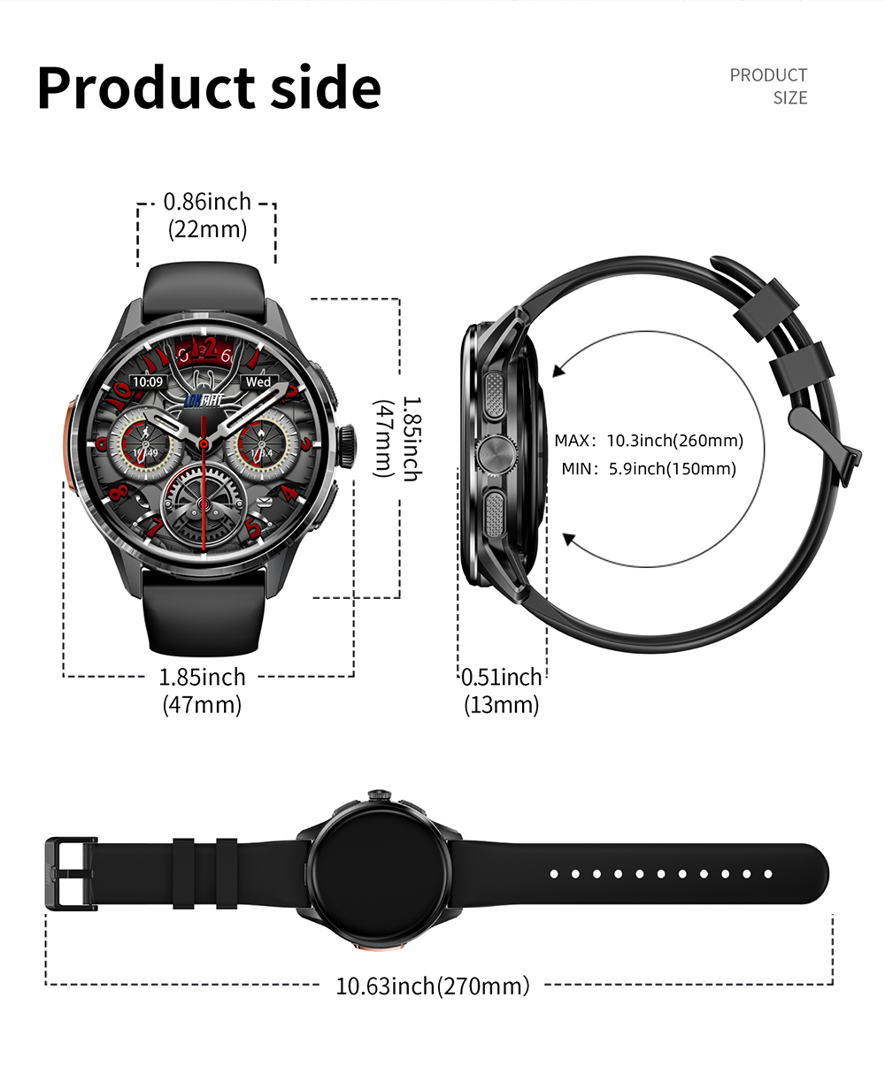 LOKMAT APPLLP 3 Smart Watch, 1.6-inch AMOLED HD Display, SIM Card Support, 3GB+32GB Memory, GPS & WiFi Connectivity, Android Smart Watch, Health Monitoring & Fitness Tracker - Black