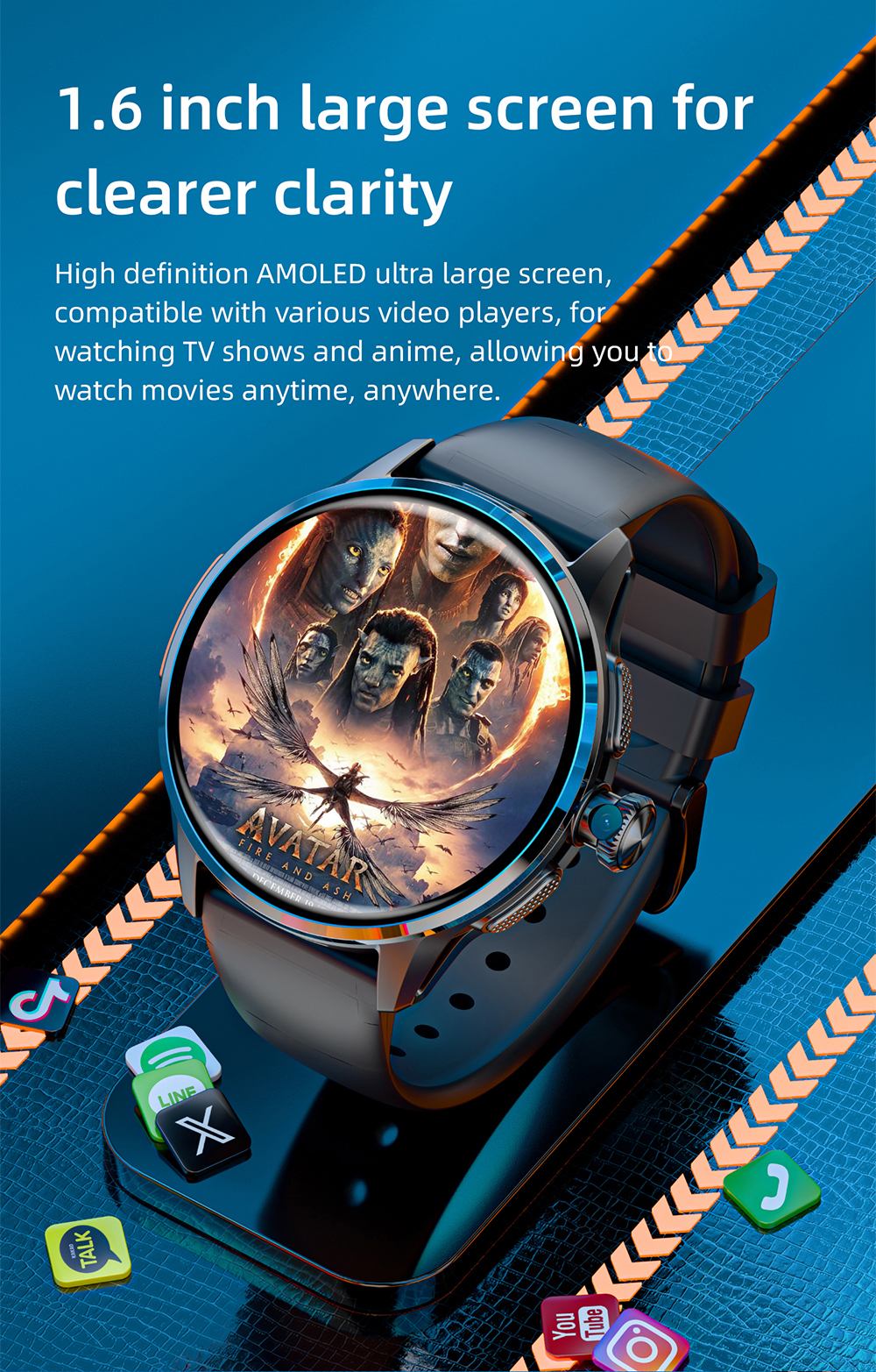 LOKMAT APPLLP 3 Smart Watch, 1.6-inch AMOLED HD Display, SIM Card Support, 3GB+32GB Memory, GPS & WiFi Connectivity, Android Smart Watch, Health Monitoring & Fitness Tracker - Silver