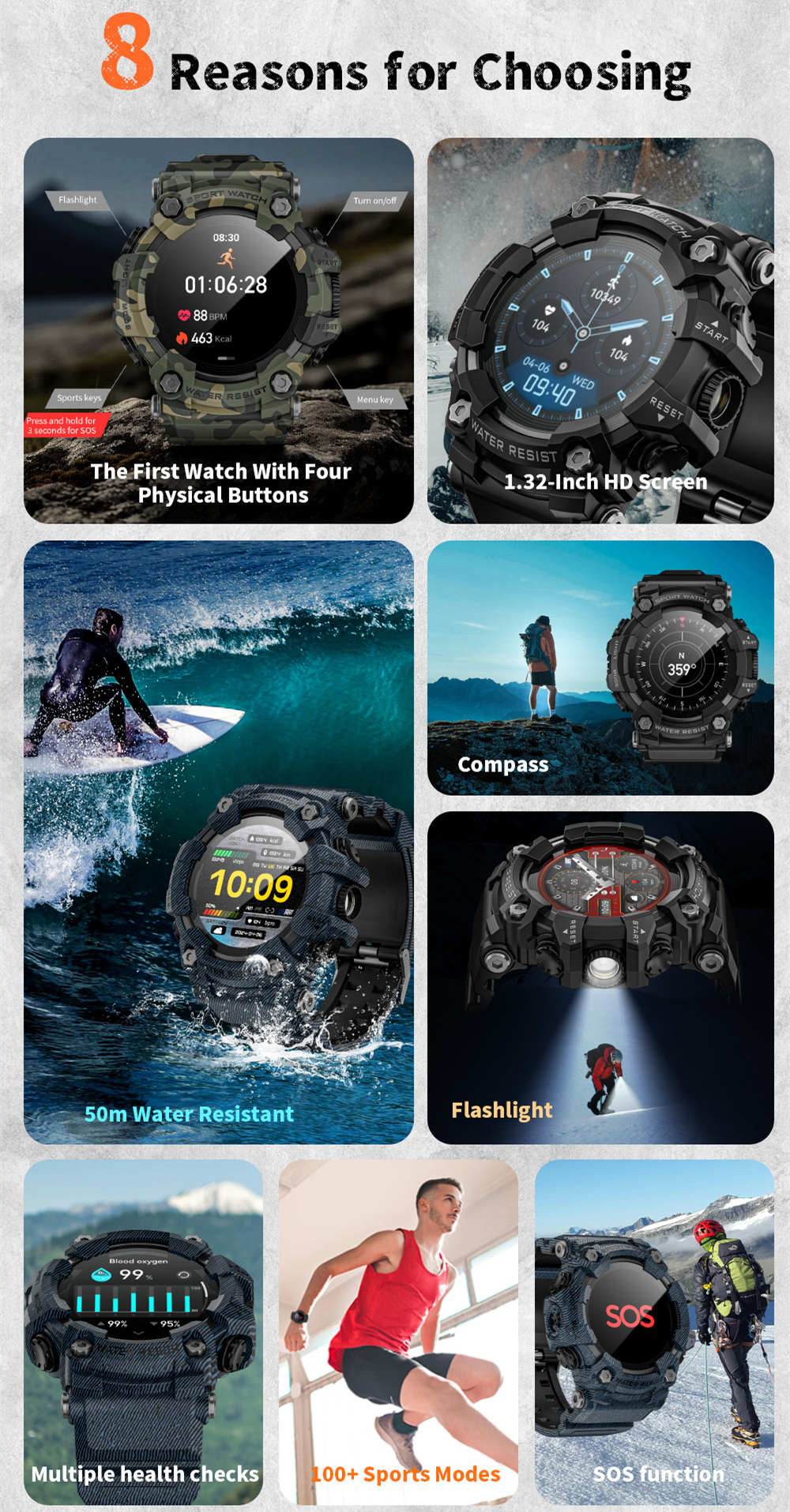 LOKMAT ATTACK GT Smartwatch, 1,32-Zoll-HD-Touchdisplay (360 &times; 360 Pixel), wasserdicht nach IP68, robustes Outdoor-Design, &uuml;ber 100 Sportmodi, Bluetooth-Anrufe, Herzfrequenz- und Schlaf&uuml;berwachung, 15 Tage Akkulaufzeit &ndash; Schwarz