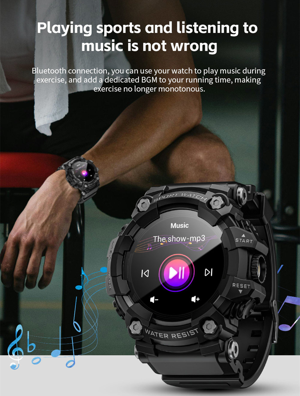 LOKMAT ATTACK GT Smartwatch, 1,32-Zoll-HD-Touchdisplay (360 &times; 360 Pixel), wasserdicht nach IP68, robustes Outdoor-Design, &uuml;ber 100 Sportmodi, Bluetooth-Anrufe, Herzfrequenz- und Schlaf&uuml;berwachung, 15 Tage Akkulaufzeit &ndash; Schwarz