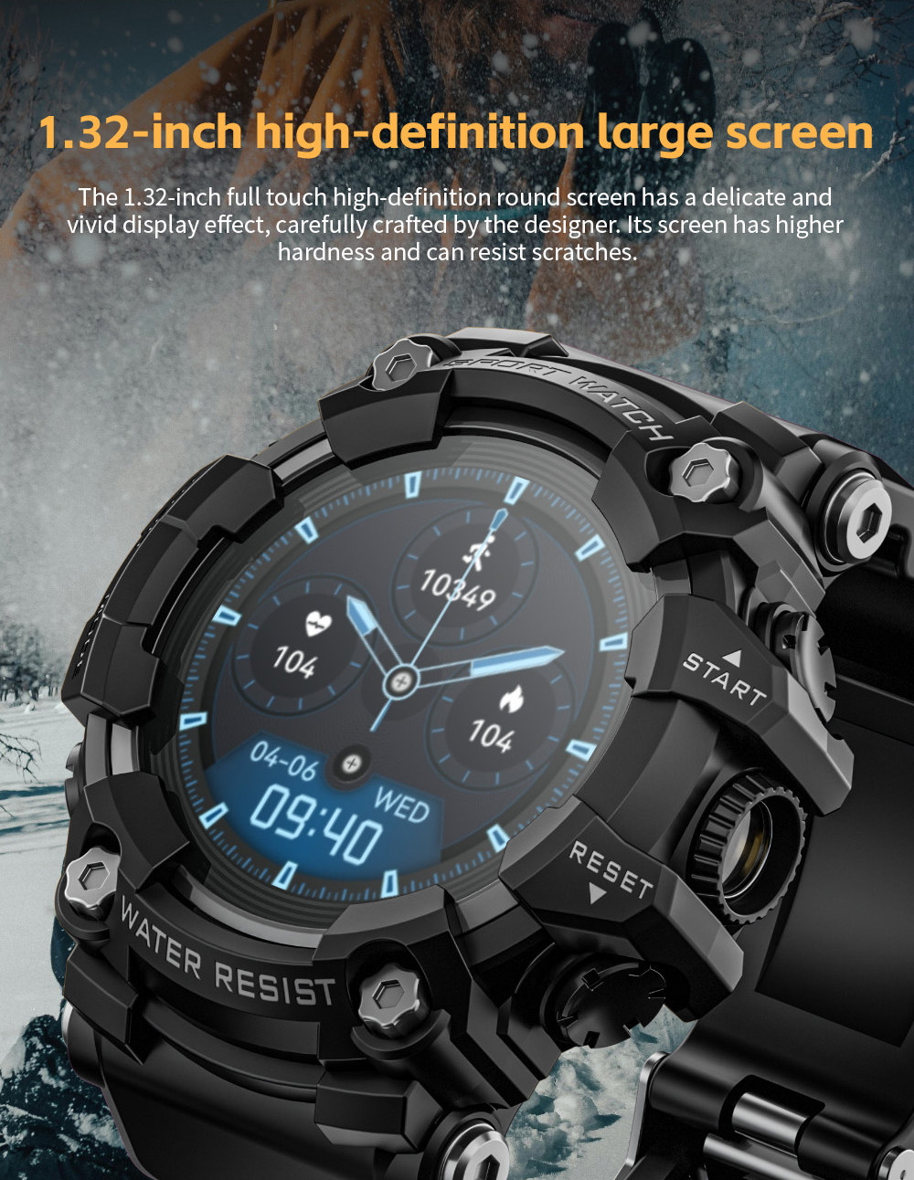 LOKMAT ATTACK GT Smartwatch, 1,32-Zoll-HD-Touchdisplay (360 &times; 360 Pixel), wasserdicht nach IP68, robustes Outdoor-Design, &uuml;ber 100 Sportmodi, Bluetooth-Anrufe, Herzfrequenz- und Schlaf&uuml;berwachung, 15 Tage Akkulaufzeit &ndash; Schwarz