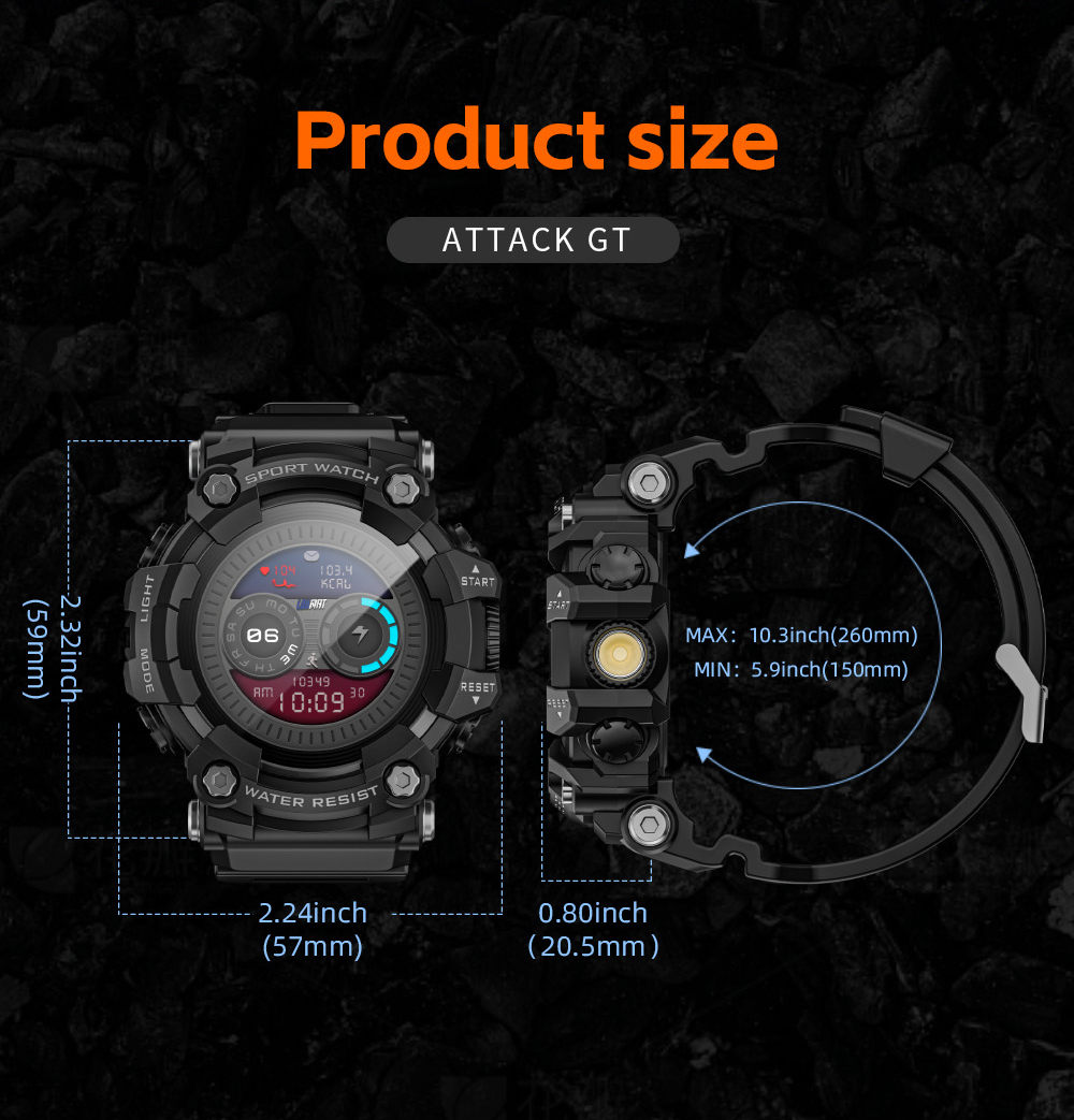 LOKMAT ATTACK GT Smart Watch, 1.32-inch HD Full-Touch Display 360&times;360, IP68 Waterproof Rugged Outdoor Design, 100+ Sports Modes, Bluetooth Calling, Heart Rate & Sleep Monitoring, 15-Day Battery Life -  Black