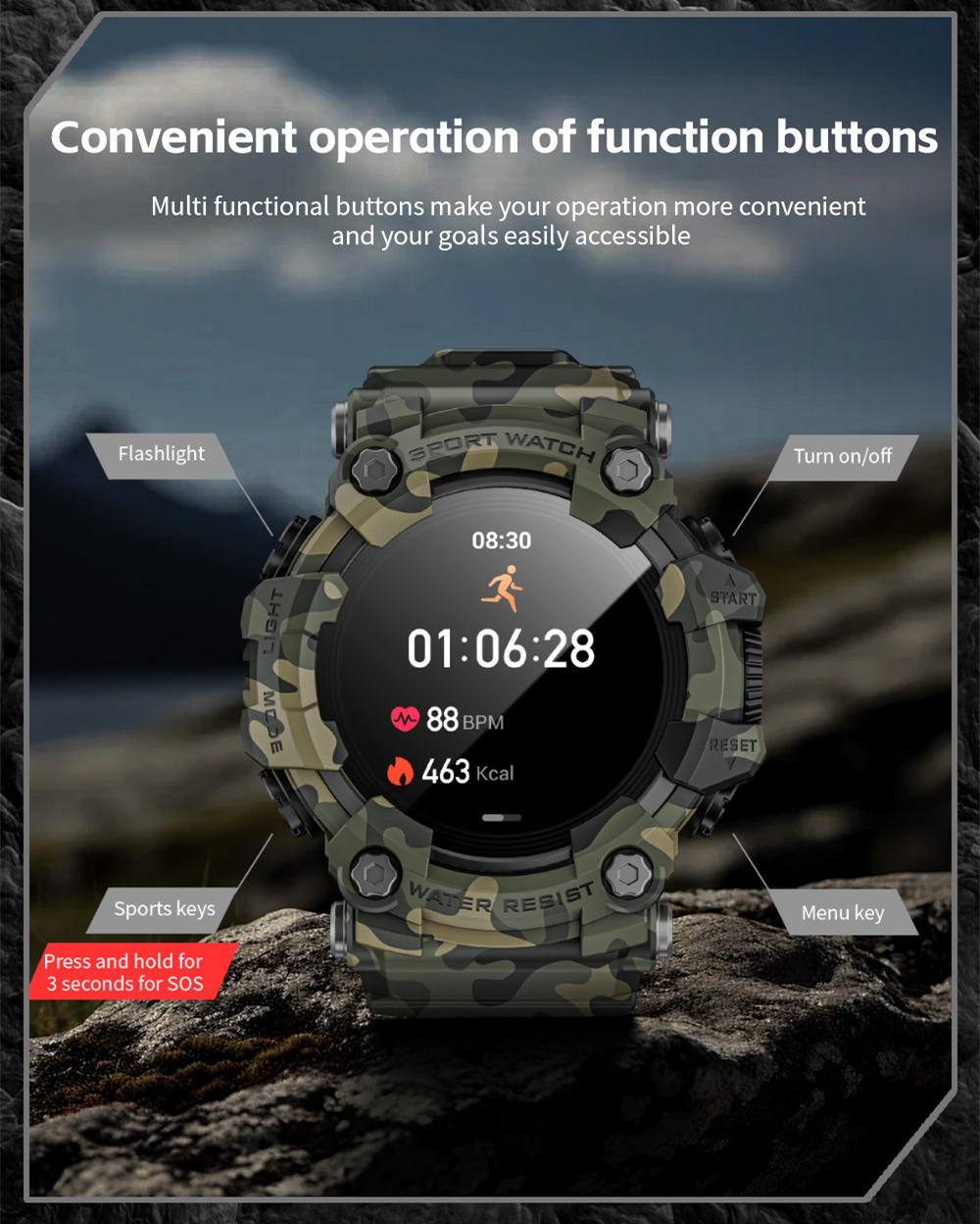 LOKMAT ATTACK GT Smart Watch, 1.32-inch HD Full-Touch Display 360&times;360, IP68 Waterproof Rugged Outdoor Design, 100+ Sports Modes, Bluetooth Calling, Heart Rate & Sleep Monitoring, 15-Day Battery Life -  Black