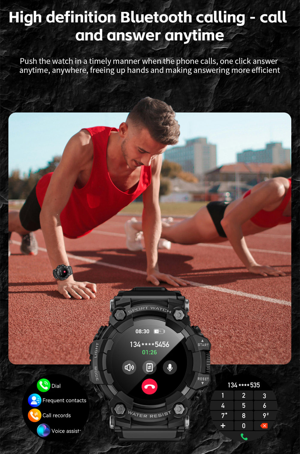 LOKMAT ATTACK GT Smart Watch, 1.32-inch HD Full-Touch Display 360&times;360, IP68 Waterproof Rugged Outdoor Design, 100+ Sports Modes, Bluetooth Calling, Heart Rate & Sleep Monitoring, 15-Day Battery Life -  Black