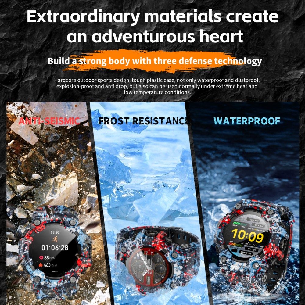 Montre connect&eacute;e LOKMAT ATTACK GT, &eacute;cran tactile HD 1,32 pouce (360 x 360 pixels), &eacute;tanche IP68, conception robuste pour l'ext&eacute;rieur, plus de 100 modes sportifs, appels Bluetooth, suivi de la fr&eacute;quence cardiaque et du sommeil, autonomie de 15 jours - Bleu floral