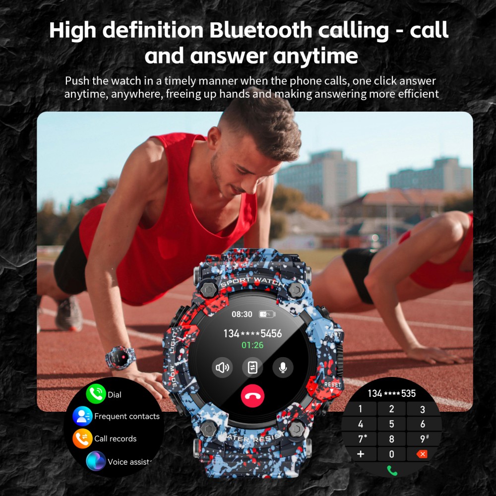 Montre connect&eacute;e LOKMAT ATTACK GT, &eacute;cran tactile HD 1,32 pouce (360 x 360 pixels), &eacute;tanche IP68, conception robuste pour l'ext&eacute;rieur, plus de 100 modes sportifs, appels Bluetooth, suivi de la fr&eacute;quence cardiaque et du sommeil, autonomie de 15 jours - Bleu floral