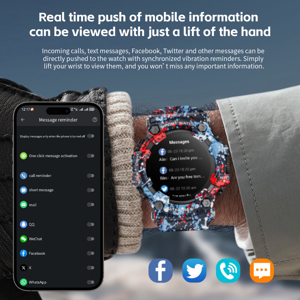 Montre connect&eacute;e LOKMAT ATTACK GT, &eacute;cran tactile HD 1,32 pouce (360 x 360 pixels), &eacute;tanche IP68, conception robuste pour l'ext&eacute;rieur, plus de 100 modes sportifs, appels Bluetooth, suivi de la fr&eacute;quence cardiaque et du sommeil, autonomie de 15 jours - Bleu floral