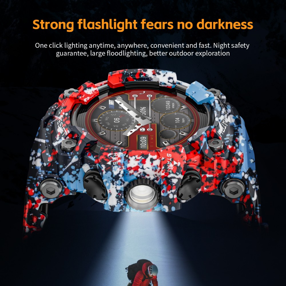 Montre connect&eacute;e LOKMAT ATTACK GT, &eacute;cran tactile HD 1,32 pouce (360 x 360 pixels), &eacute;tanche IP68, conception robuste pour l'ext&eacute;rieur, plus de 100 modes sportifs, appels Bluetooth, suivi de la fr&eacute;quence cardiaque et du sommeil, autonomie de 15 jours - Bleu floral