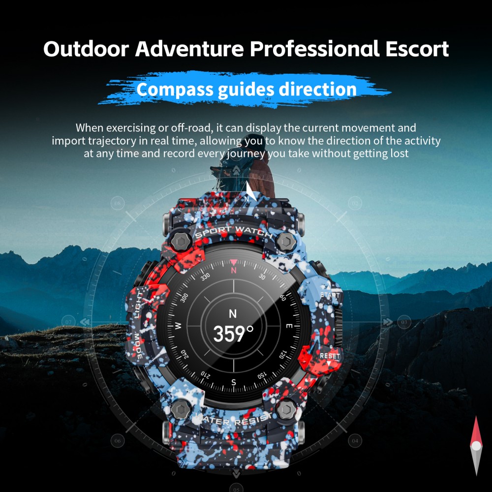 Montre connect&eacute;e LOKMAT ATTACK GT, &eacute;cran tactile HD 1,32 pouce (360 x 360 pixels), &eacute;tanche IP68, conception robuste pour l'ext&eacute;rieur, plus de 100 modes sportifs, appels Bluetooth, suivi de la fr&eacute;quence cardiaque et du sommeil, autonomie de 15 jours - Bleu floral