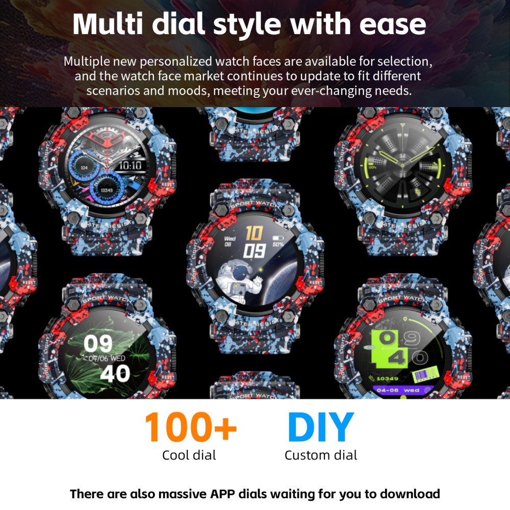 Montre connect&eacute;e LOKMAT ATTACK GT, &eacute;cran tactile HD 1,32 pouce (360 x 360 pixels), &eacute;tanche IP68, conception robuste pour l'ext&eacute;rieur, plus de 100 modes sportifs, appels Bluetooth, suivi de la fr&eacute;quence cardiaque et du sommeil, autonomie de 15 jours - Bleu floral