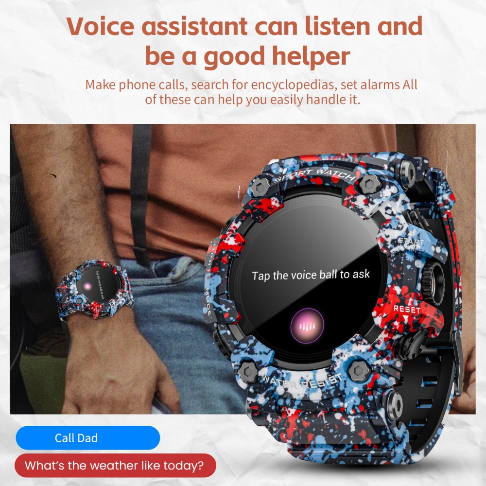 LOKMAT ATTACK GT Smart Watch, 1.32-inch HD Full-Touch Display 360&times;360, IP68 Waterproof Rugged Outdoor Design, 100+ Sports Modes, Bluetooth Calling, Heart Rate & Sleep Monitoring, 15-Day Battery Life - Floral Blue