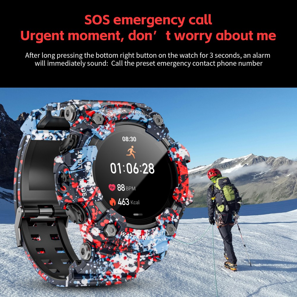 LOKMAT ATTACK GT Smart Watch, 1.32-inch HD Full-Touch Display 360&times;360, IP68 Waterproof Rugged Outdoor Design, 100+ Sports Modes, Bluetooth Calling, Heart Rate & Sleep Monitoring, 15-Day Battery Life - Floral Blue