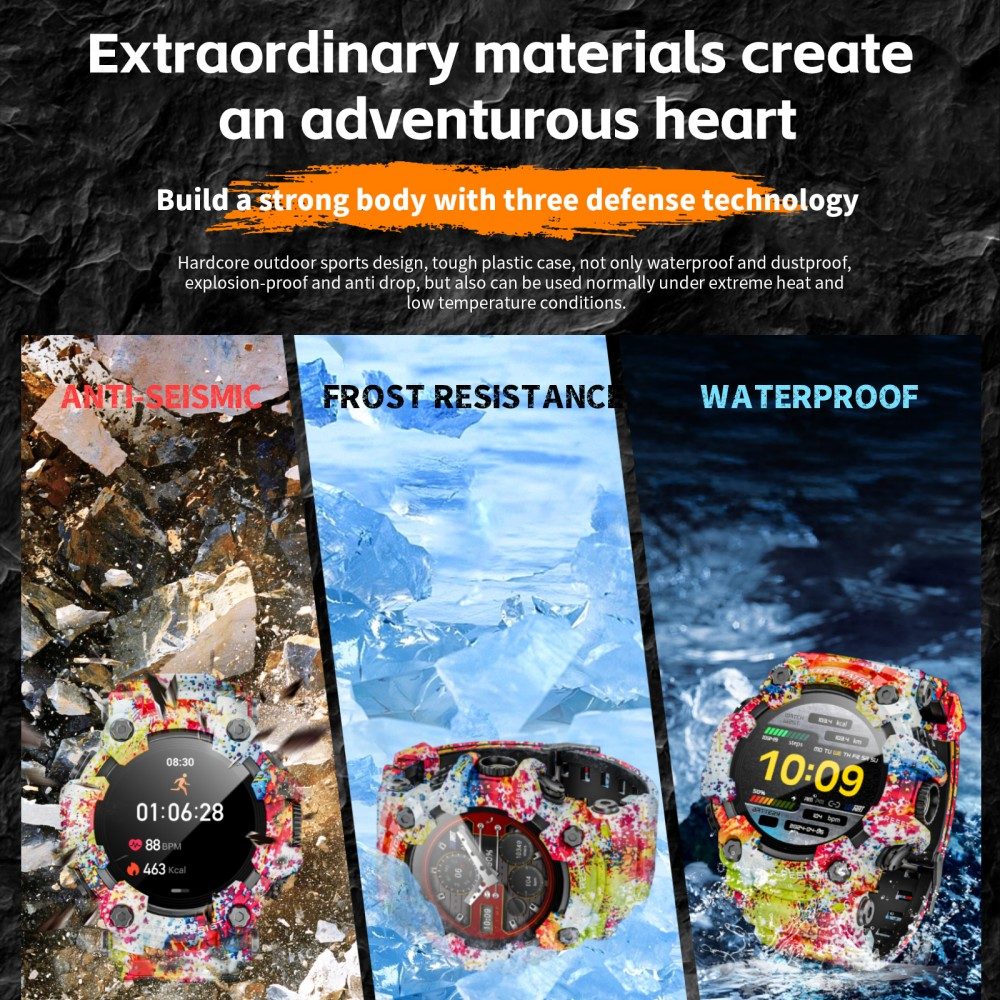 LOKMAT ATTACK GT Smartwatch, 1,32-Zoll-HD-Touchdisplay (360 x 360 Pixel), wasserdicht nach IP68, robustes Outdoor-Design, &uuml;ber 100 Sportmodi, Bluetooth-Anrufe, Herzfrequenz- und Schlaf&uuml;berwachung, 15 Tage Akkulaufzeit &ndash; Pink/Wei&szlig;