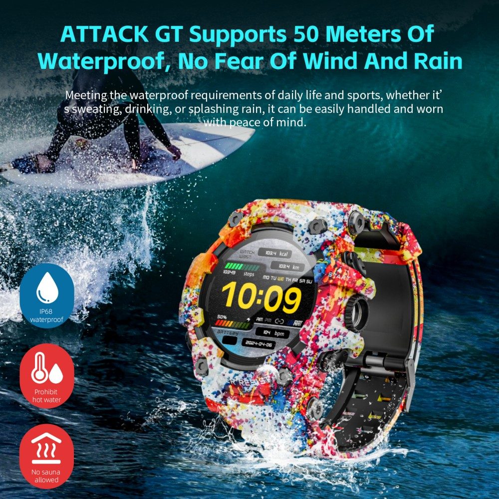 LOKMAT ATTACK GT Smartwatch, 1,32-Zoll-HD-Touchdisplay (360 x 360 Pixel), wasserdicht nach IP68, robustes Outdoor-Design, &uuml;ber 100 Sportmodi, Bluetooth-Anrufe, Herzfrequenz- und Schlaf&uuml;berwachung, 15 Tage Akkulaufzeit &ndash; Pink/Wei&szlig;