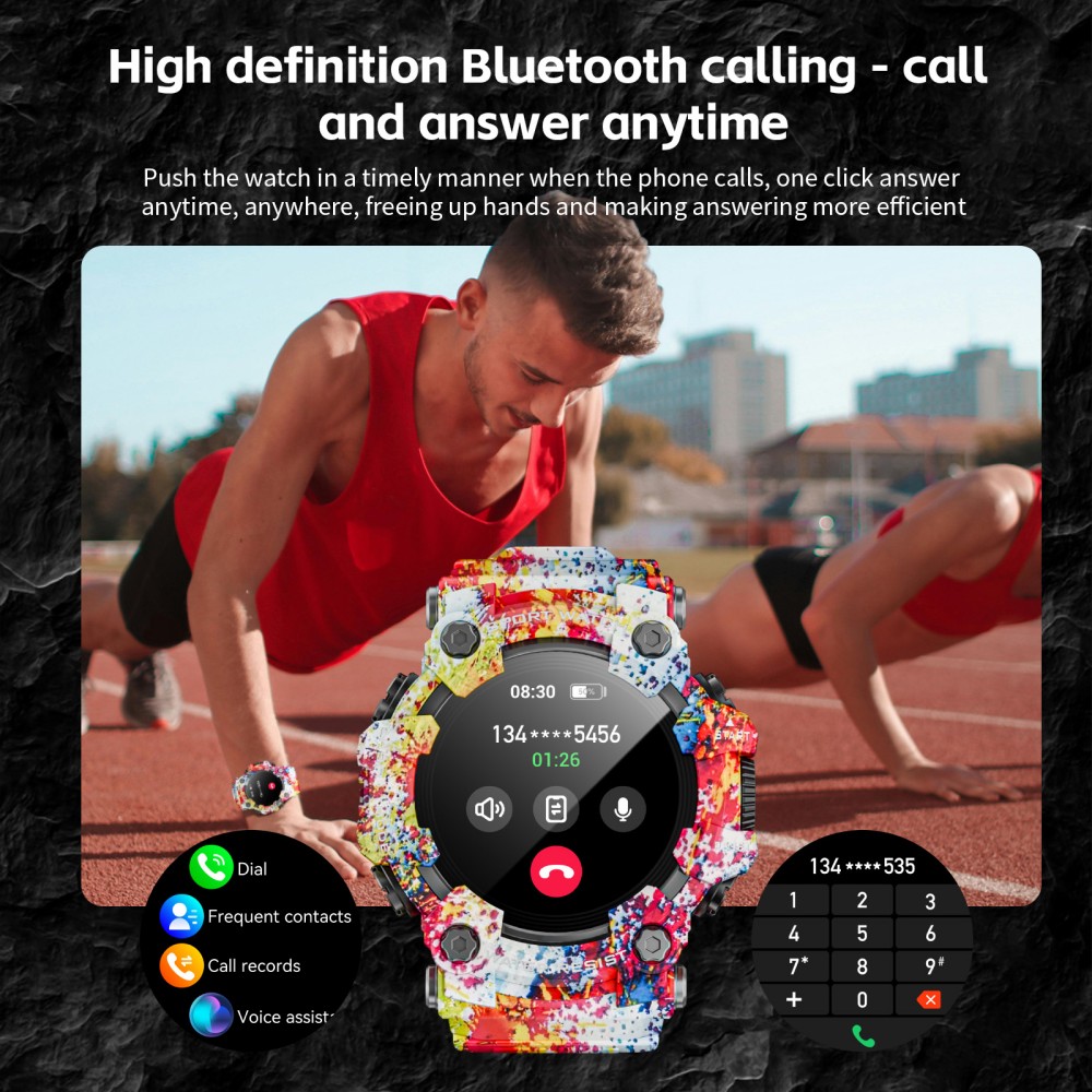 LOKMAT ATTACK GT Smartwatch, 1,32-Zoll-HD-Touchdisplay (360 x 360 Pixel), wasserdicht nach IP68, robustes Outdoor-Design, &uuml;ber 100 Sportmodi, Bluetooth-Anrufe, Herzfrequenz- und Schlaf&uuml;berwachung, 15 Tage Akkulaufzeit &ndash; Pink/Wei&szlig;