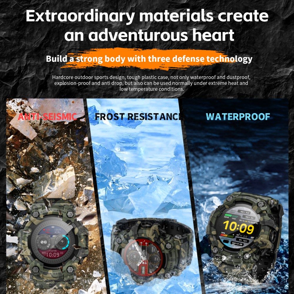 LOKMAT ATTACK GT Smartwatch, 1,32-Zoll-HD-Touchdisplay (360 x 360 Pixel), wasserdicht nach IP68, robustes Outdoor-Design, &uuml;ber 100 Sportmodi, Bluetooth-Anrufe, Herzfrequenz- und Schlaf&uuml;berwachung, 15 Tage Akkulaufzeit &ndash; Milit&auml;rgr&uuml;n