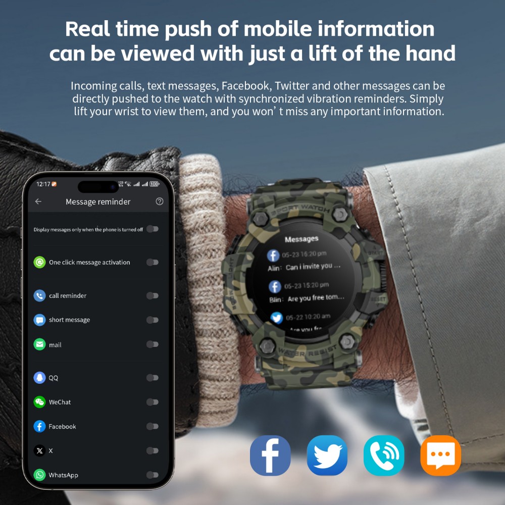 LOKMAT ATTACK GT Smartwatch, 1,32-Zoll-HD-Touchdisplay (360 x 360 Pixel), wasserdicht nach IP68, robustes Outdoor-Design, &uuml;ber 100 Sportmodi, Bluetooth-Anrufe, Herzfrequenz- und Schlaf&uuml;berwachung, 15 Tage Akkulaufzeit &ndash; Milit&auml;rgr&uuml;n