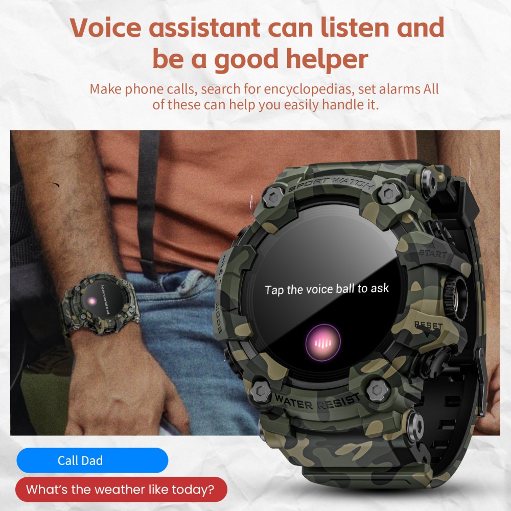 LOKMAT ATTACK GT Smartwatch, 1,32-Zoll-HD-Touchdisplay (360 x 360 Pixel), wasserdicht nach IP68, robustes Outdoor-Design, &uuml;ber 100 Sportmodi, Bluetooth-Anrufe, Herzfrequenz- und Schlaf&uuml;berwachung, 15 Tage Akkulaufzeit &ndash; Milit&auml;rgr&uuml;n