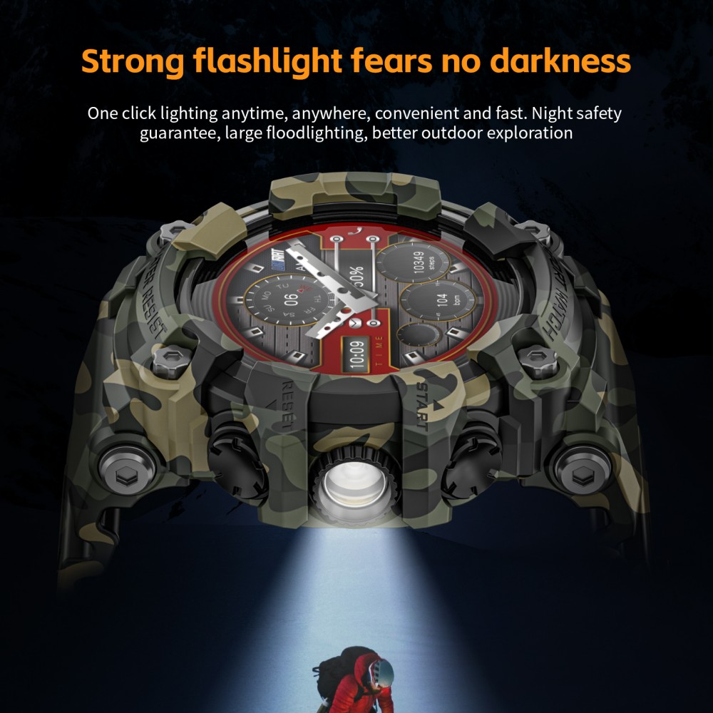 LOKMAT ATTACK GT Smartwatch, 1,32-Zoll-HD-Touchdisplay (360 x 360 Pixel), wasserdicht nach IP68, robustes Outdoor-Design, &uuml;ber 100 Sportmodi, Bluetooth-Anrufe, Herzfrequenz- und Schlaf&uuml;berwachung, 15 Tage Akkulaufzeit &ndash; Milit&auml;rgr&uuml;n