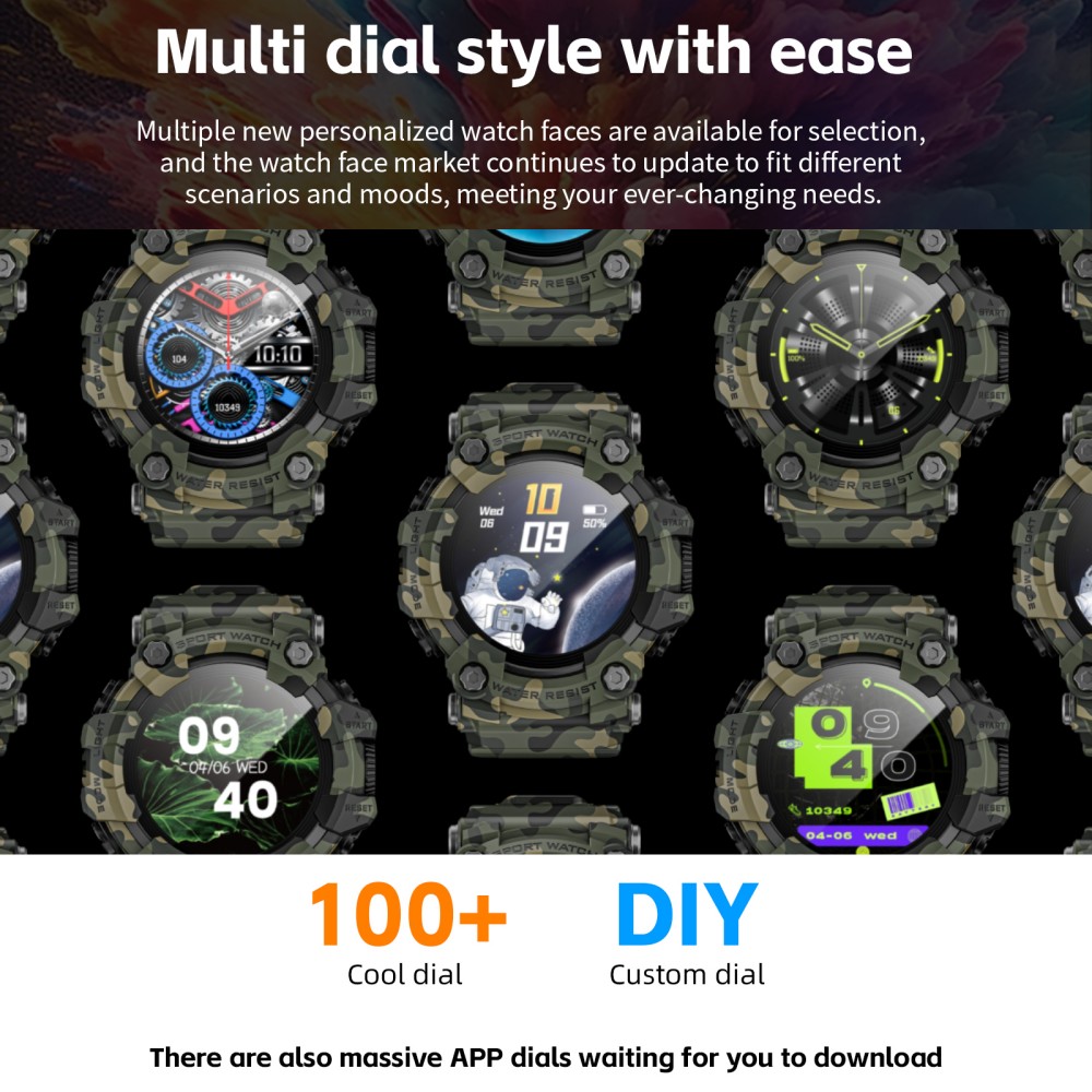 LOKMAT ATTACK GT Smartwatch, 1,32-Zoll-HD-Touchdisplay (360 x 360 Pixel), wasserdicht nach IP68, robustes Outdoor-Design, &uuml;ber 100 Sportmodi, Bluetooth-Anrufe, Herzfrequenz- und Schlaf&uuml;berwachung, 15 Tage Akkulaufzeit &ndash; Milit&auml;rgr&uuml;n