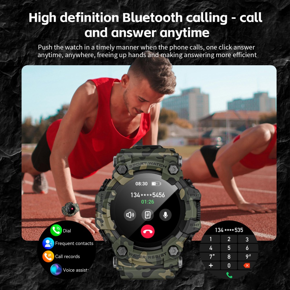 LOKMAT ATTACK GT Smart Watch, 1.32-inch HD Full-Touch Display 360×360, IP68 Waterproof Rugged Outdoor Design, 100+ Sports Modes, Bluetooth Calling, Heart Rate & Sleep Monitoring, 15-Day Battery Life -  Military Green