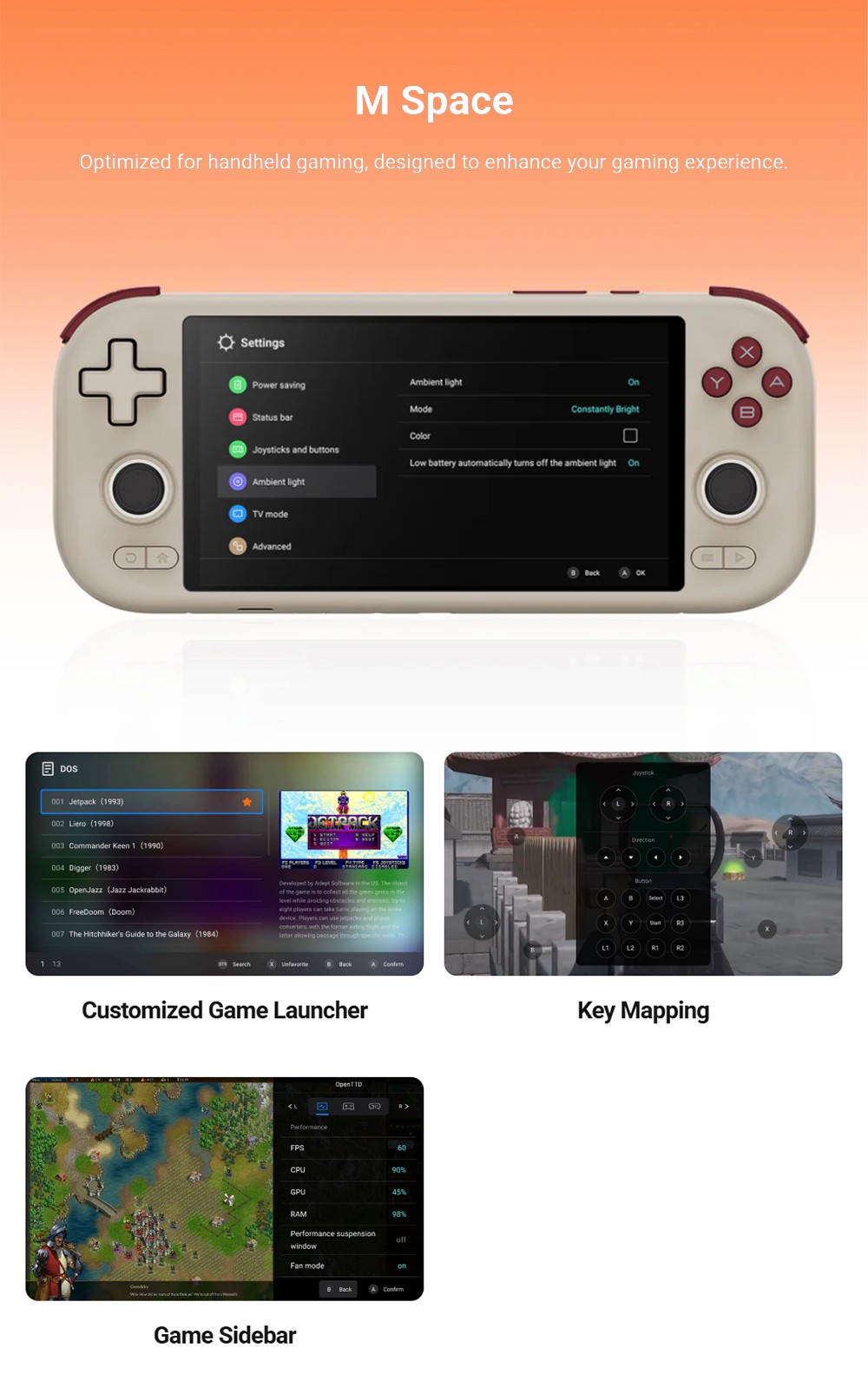 MANGMI AIR X Game Console, 5.5 inch 1920*1080 IPS Screen, 64GB Storage, 256GB TF Card, Android 14, Hall Joysticks & Hall Triggers - Black