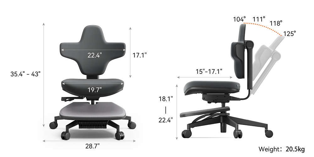 NEWTRAL MT-M Standing-Mate Ergonomická stojaca stolička, adaptívne sedenie 5 v 1, 167&deg; sklápacie operadlo, nastaviteľná výška sedadla 46-57 cm, hĺbka sedadla 38-44 cm, dizajn bez podrúčok, plne nastaviteľná ergonómia, nosnosť 150 kg - tmavosivá