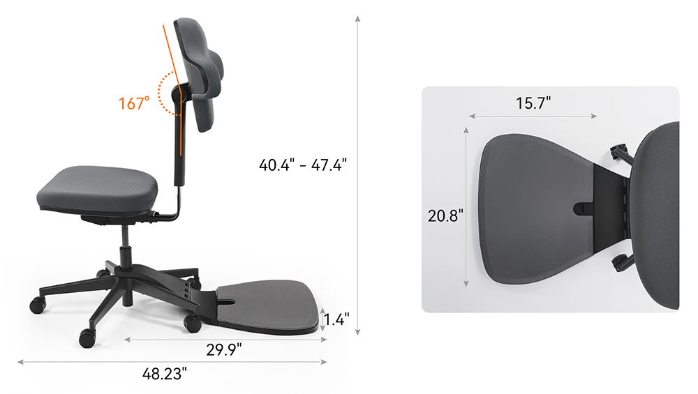 NEWTRAL MT-M Standing-Mate Ergonomická stojaca stolička, adaptívne sedenie 5 v 1, 167&deg; sklápacie operadlo, nastaviteľná výška sedadla 46-57 cm, hĺbka sedadla 38-44 cm, dizajn bez podrúčok, plne nastaviteľná ergonómia, nosnosť 150 kg - tmavosivá