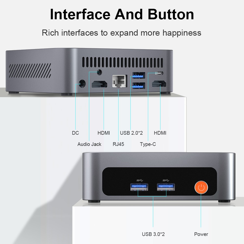 Ninkear M7 Mini-PC, Intel Core i7-1185G7 (4 Kerne, max. 4,8 GHz), 16 GB RAM, 512 GB SSD, Dual-HDMI-4K-Display + USB-C, WLAN 6, Bluetooth 5.2, 2 x USB 3.0, 2 x USB 2.0, 1 x RJ45, 1 x Audioanschluss, VESA-Halterung
