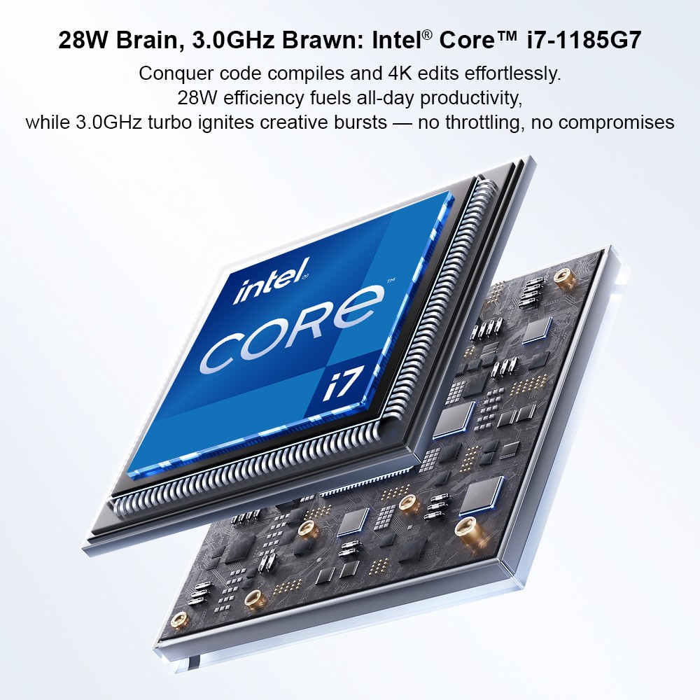 Ninkear M7 Mini-PC, Intel Core i7-1185G7 (4 Kerne, max. 4,8 GHz), 16 GB RAM, 512 GB SSD, Dual-HDMI-4K-Display + USB-C, WLAN 6, Bluetooth 5.2, 2 x USB 3.0, 2 x USB 2.0, 1 x RJ45, 1 x Audioanschluss, VESA-Halterung