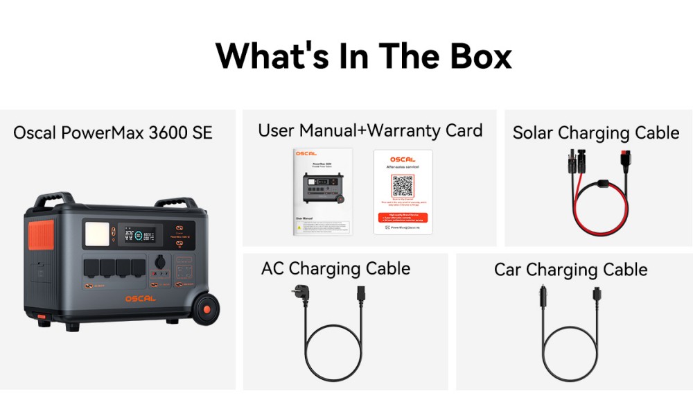 Oscal PowerMax 3600SE Portable Power Station, 3600Wh LiFePO4 Battery, 3600W Pure Sine Wave Output, 4500W Surge, 6 LED Light Modes, USB-C 100W, App Control, Fast Recharge, Solar Generator for Home Backup, RV, Camping - EU Plug