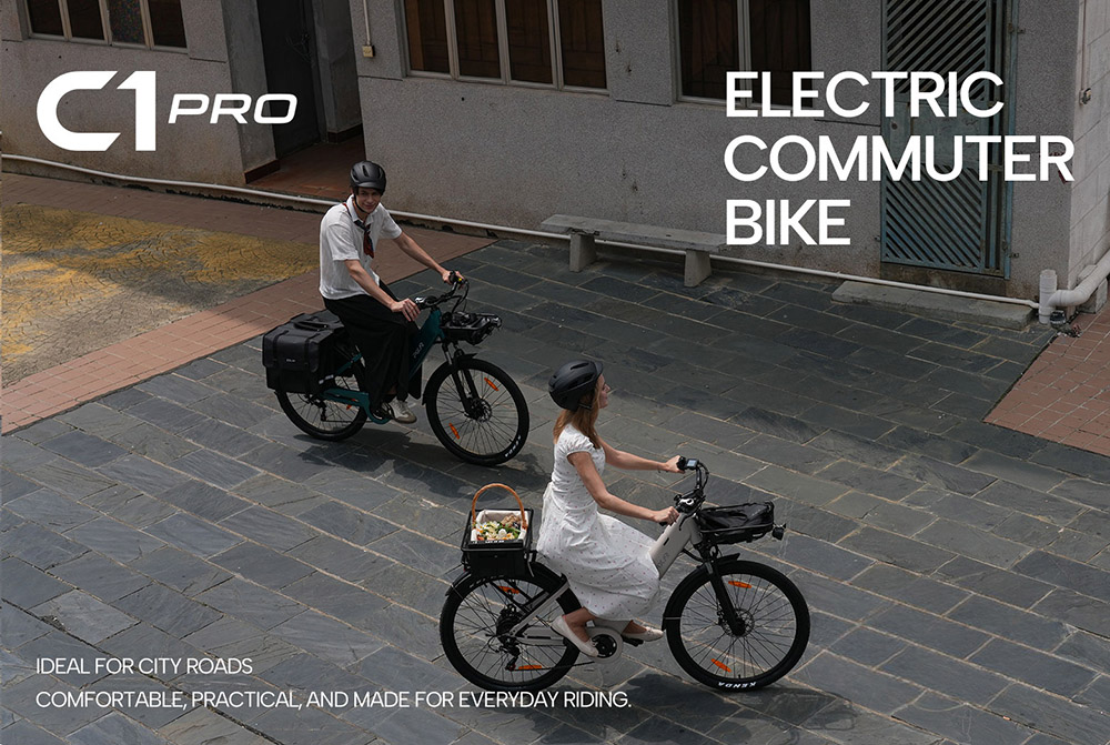 PIXAR C1 PRO Electric Commuter Bike, 250W Brushless Motor, 36V 18Ah Battery, 80&ndash;100km Range, 25km/h Max Speed, Shimano 7-Speed, Hydraulic Disc Brakes, Step-Thru Frame, Front Suspension, LCD Display, City E-Bike with Basket - Blue