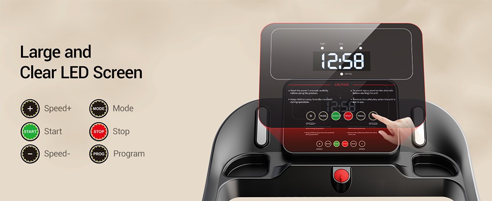 ROBORE P9 Treadmill with Handle, 2.5HP Brushless Motor, 1-12 km/h Speed, 120kg Max Load, 102×38cm Running Belt, LED Display, Heart Rate Monitor, Shock Absorbing Belt, Foldable Compact Home Treadmill