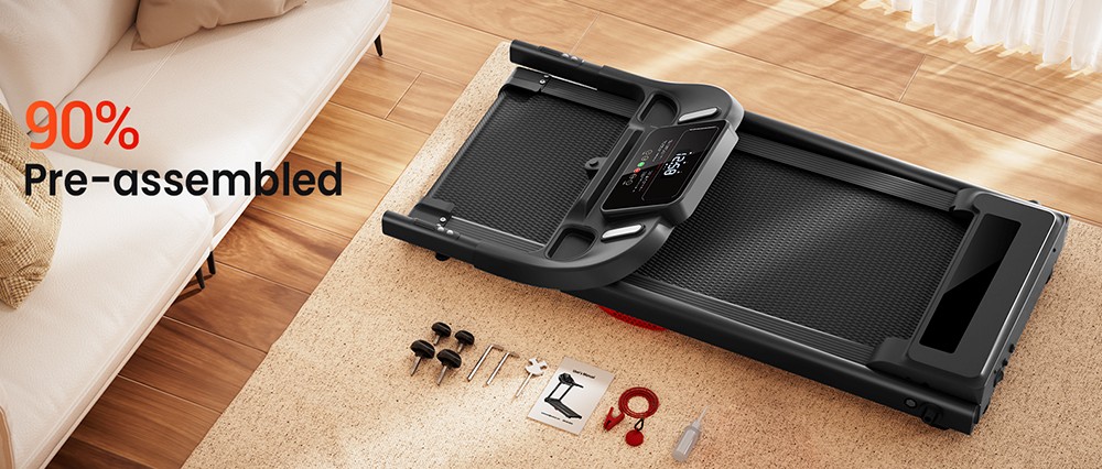 ROBORE P9 Treadmill with Handle, 2.5HP Brushless Motor, 1-12 km/h Speed, 120kg Max Load, 102×38cm Running Belt, LED Display, Heart Rate Monitor, Shock Absorbing Belt, Foldable Compact Home Treadmill