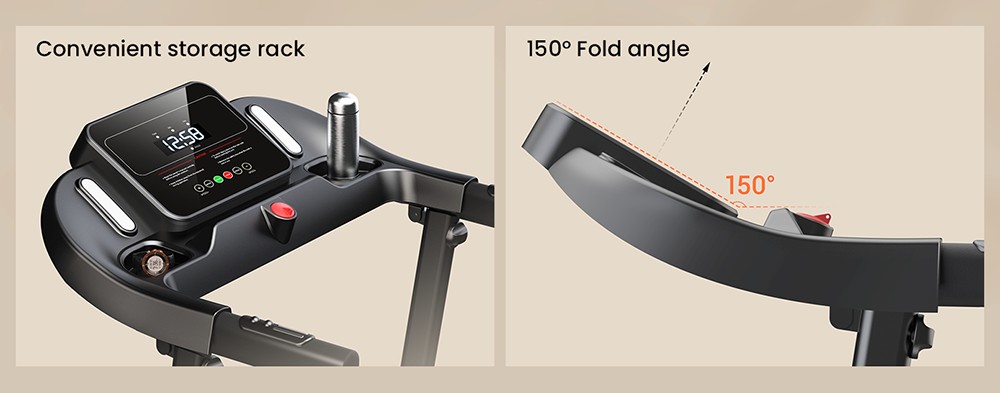 ROBORE P9 Treadmill with Handle, 2.5HP Brushless Motor, 1-12 km/h Speed, 120kg Max Load, 102×38cm Running Belt, LED Display, Heart Rate Monitor, Shock Absorbing Belt, Foldable Compact Home Treadmill