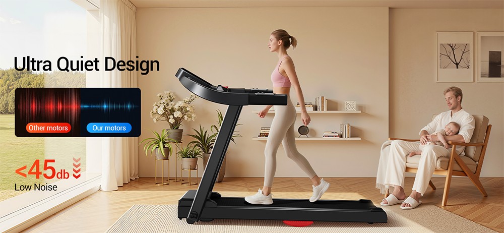 ROBORE P9 Treadmill with Handle, 2.5HP Brushless Motor, 1-12 km/h Speed, 120kg Max Load, 102×38cm Running Belt, LED Display, Heart Rate Monitor, Shock Absorbing Belt, Foldable Compact Home Treadmill